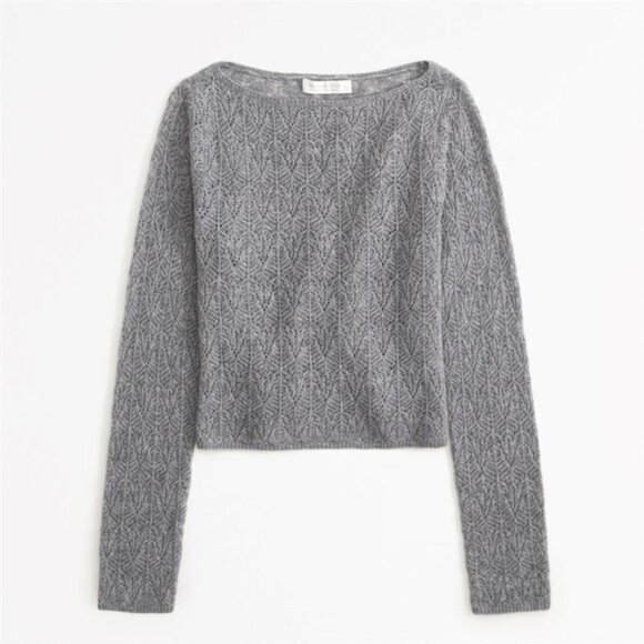 NWT A&F Merino Wool-Blend Slash Sweater Top - Grey - L - Picture 1 of 5